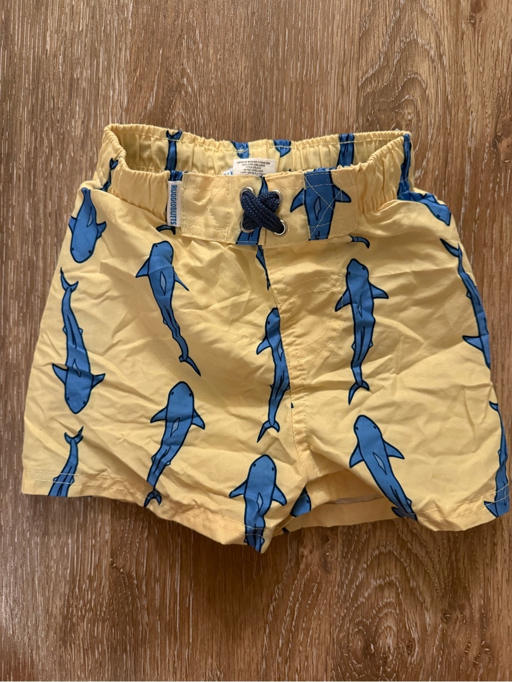 Yellow Shark Print Kids Swim Trunks with Adjustable Waist